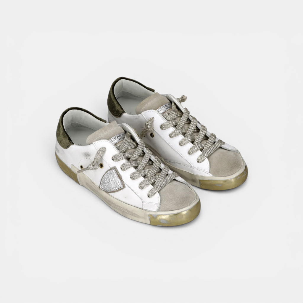 Baskets Prsx, Blanc et Vert Militaire