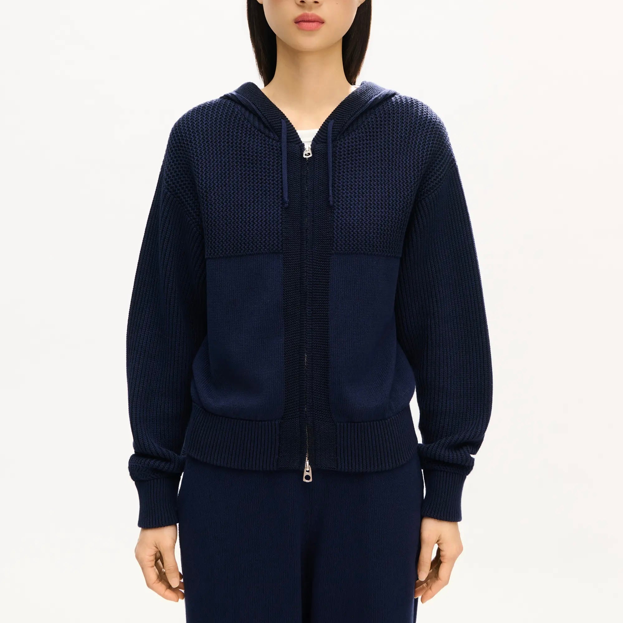 Sweat-shirt à capuche en maille coton et laine