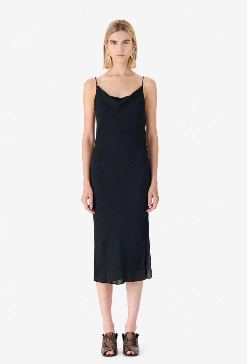 Robe longue à col bénitier noire Opalia