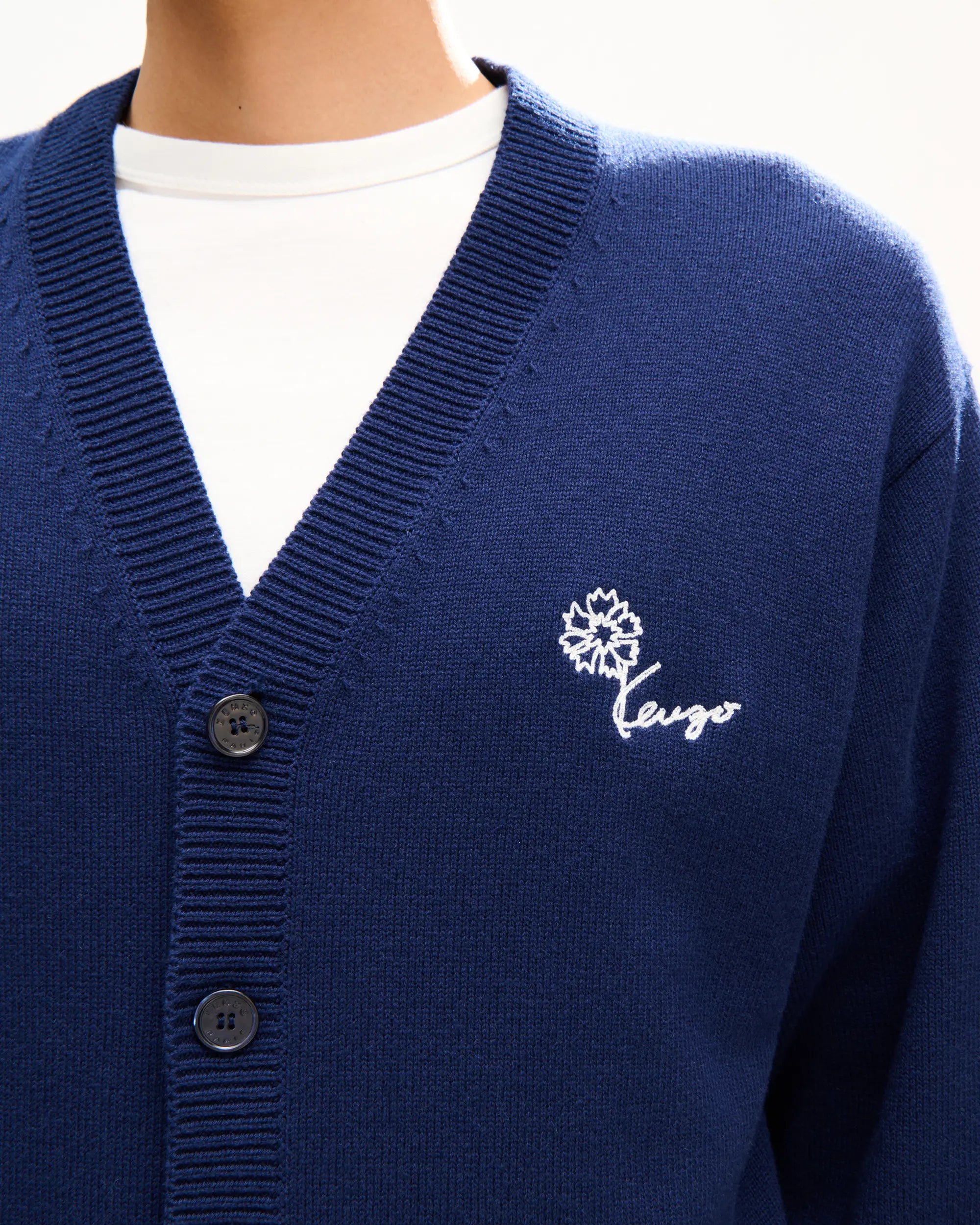 Cardigan brodé « Kenzo Tulip » en laine et coton effet éponge