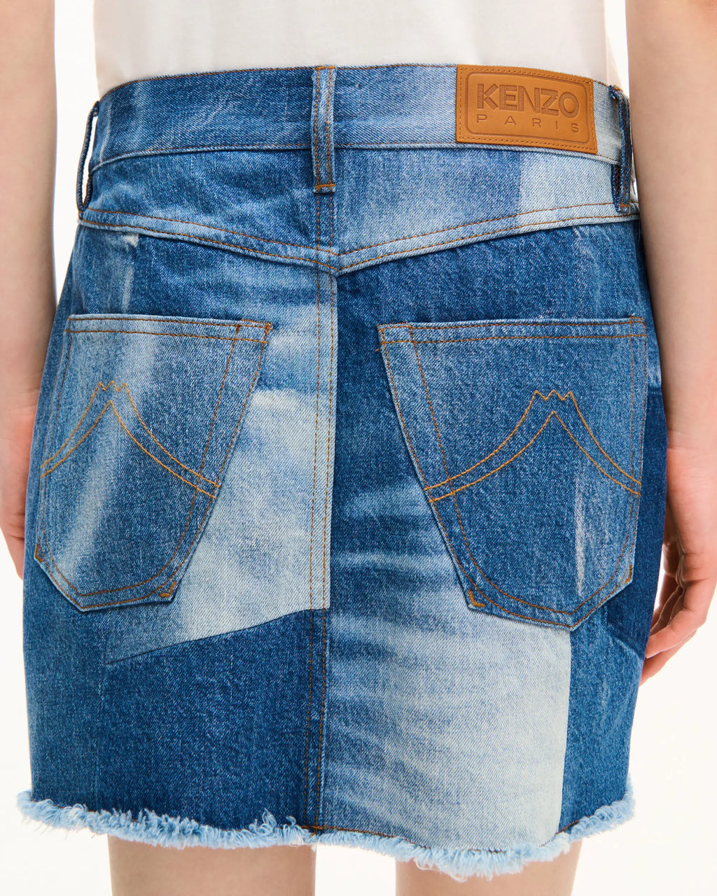 Jupe courte patchwork en denim japonais