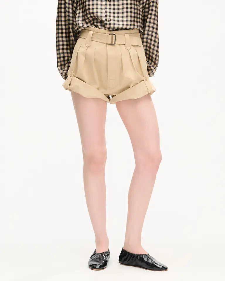 Short taille haute en sergé de coton
