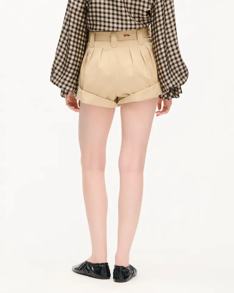 Short taille haute en sergé de coton