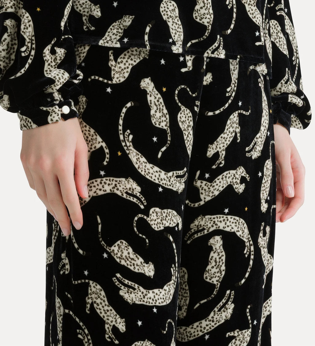 Pantalon en velours à imprimé “ royal leopard ” night