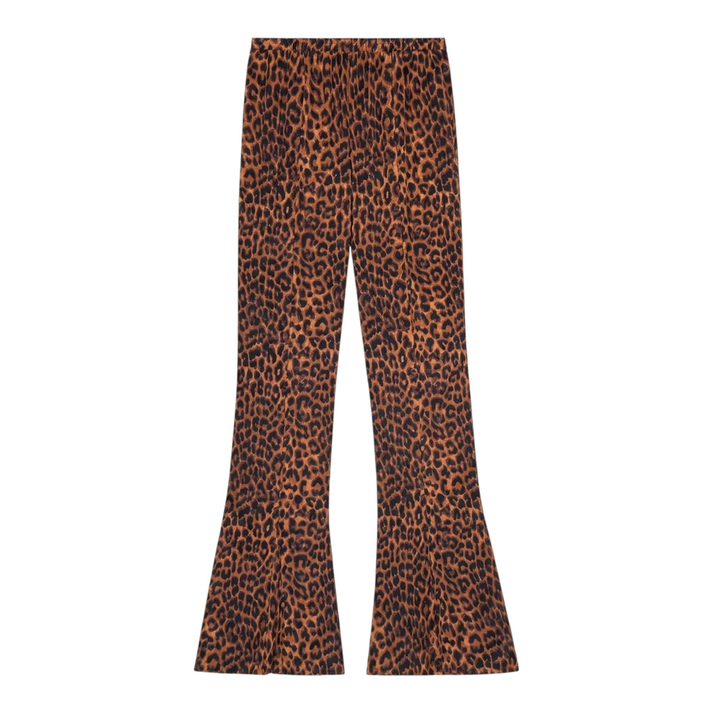 Pantalon en soie élastiquée en léopard brun