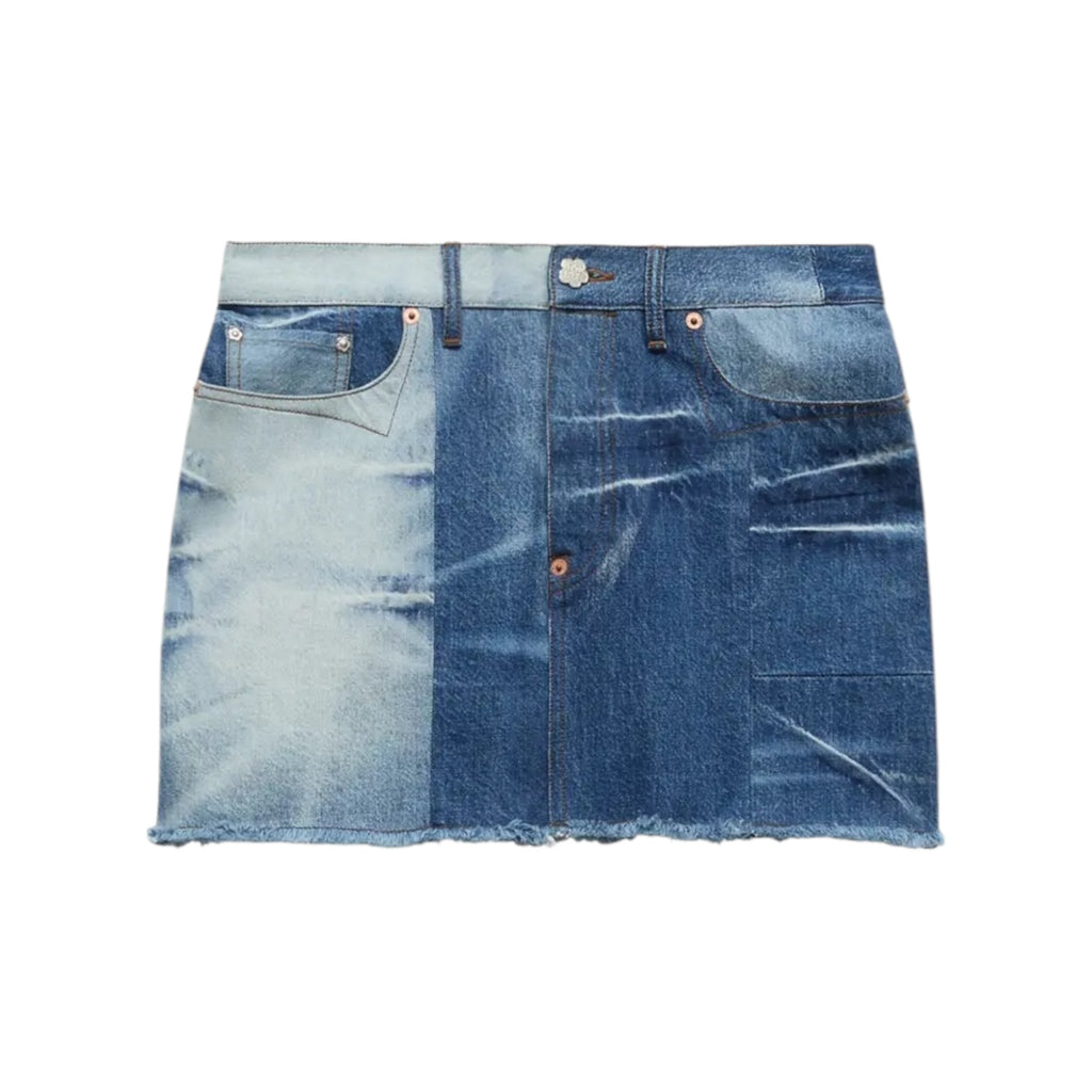 Jupe courte patchwork en denim japonais