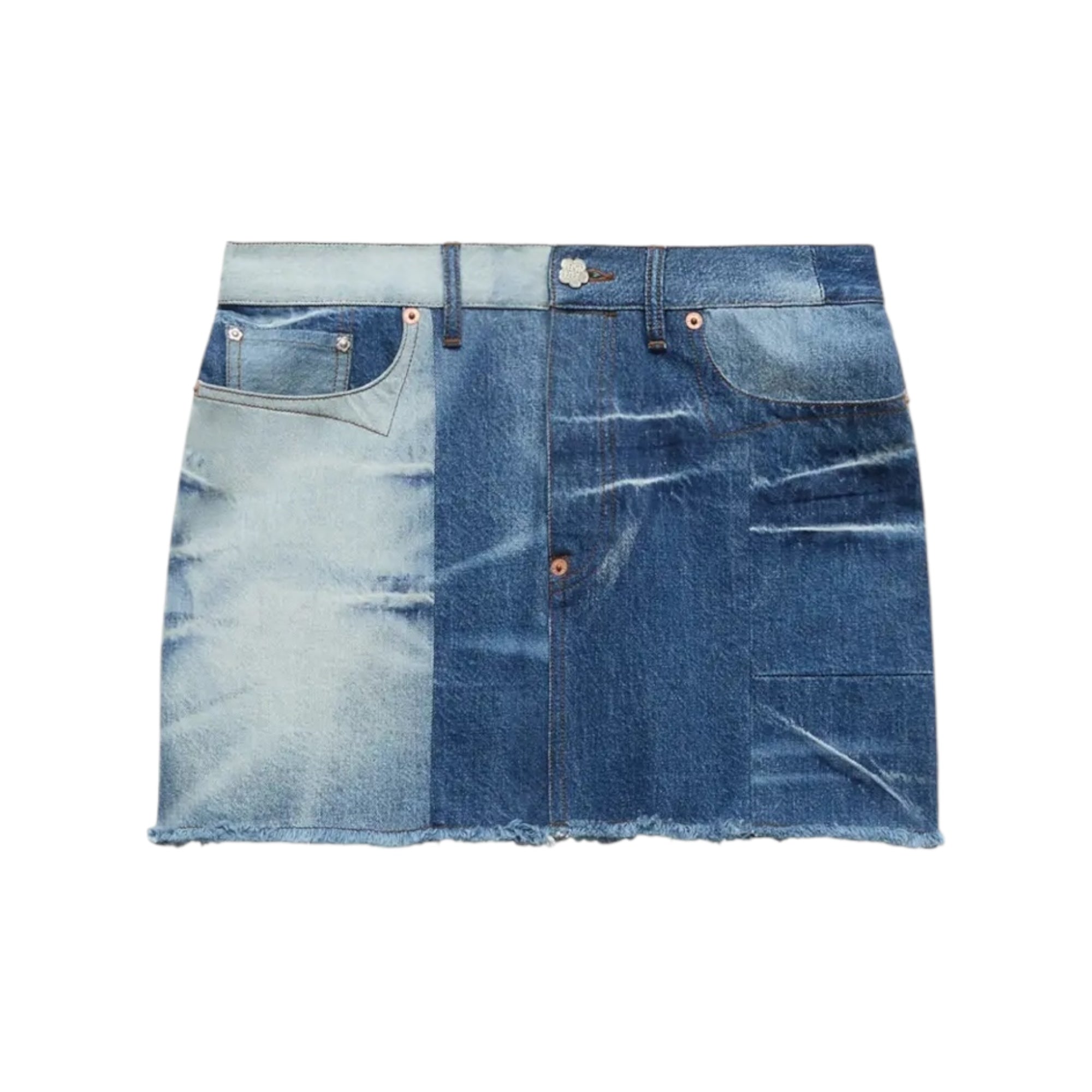 Jupe courte patchwork en denim japonais