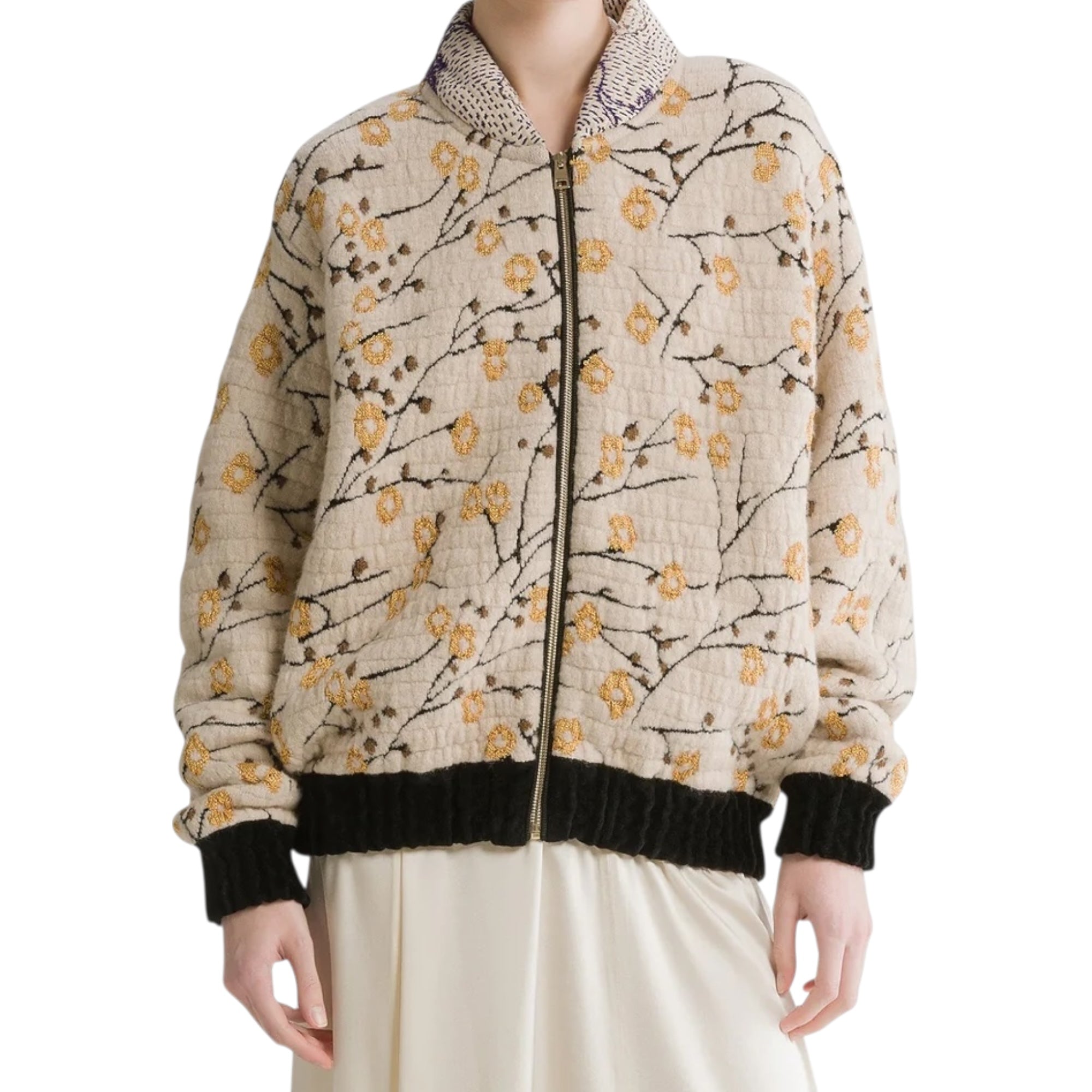 Blouson bombardier en jaquard “cherry blossom” mandorla