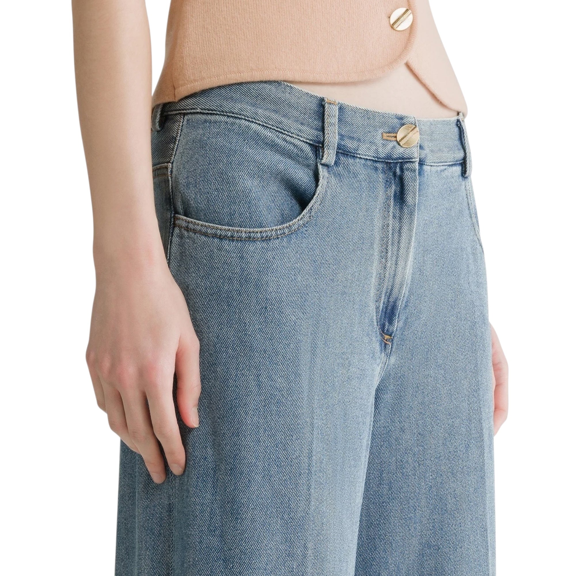 Pantalon 5 poches en denim cavalry celeste