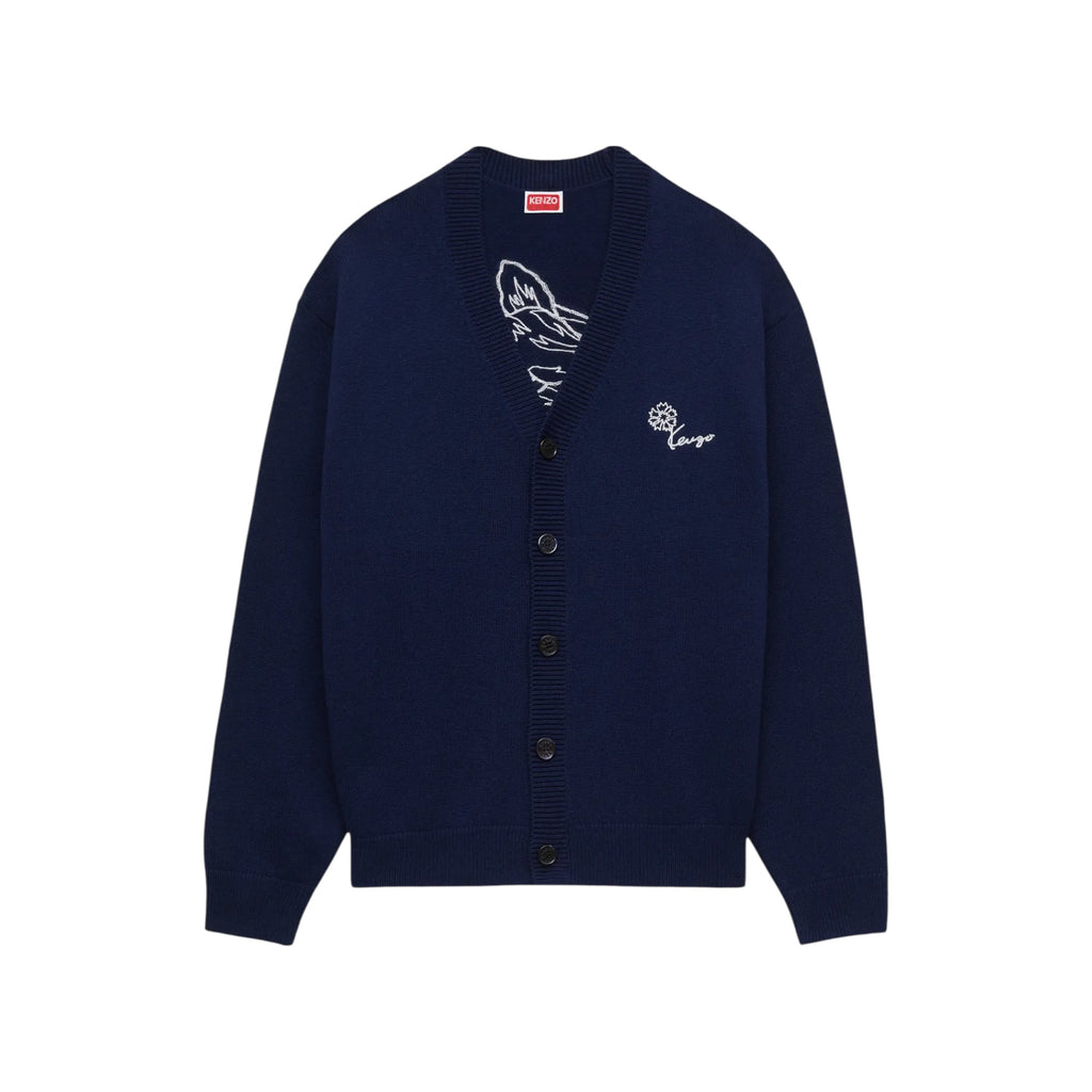 Cardigan brodé « Kenzo Tulip » en laine et coton effet éponge