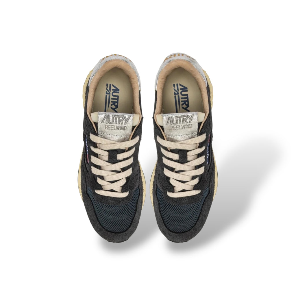 Baskets Reelwind Low en nylon daim et cuir Carbon et Argent
