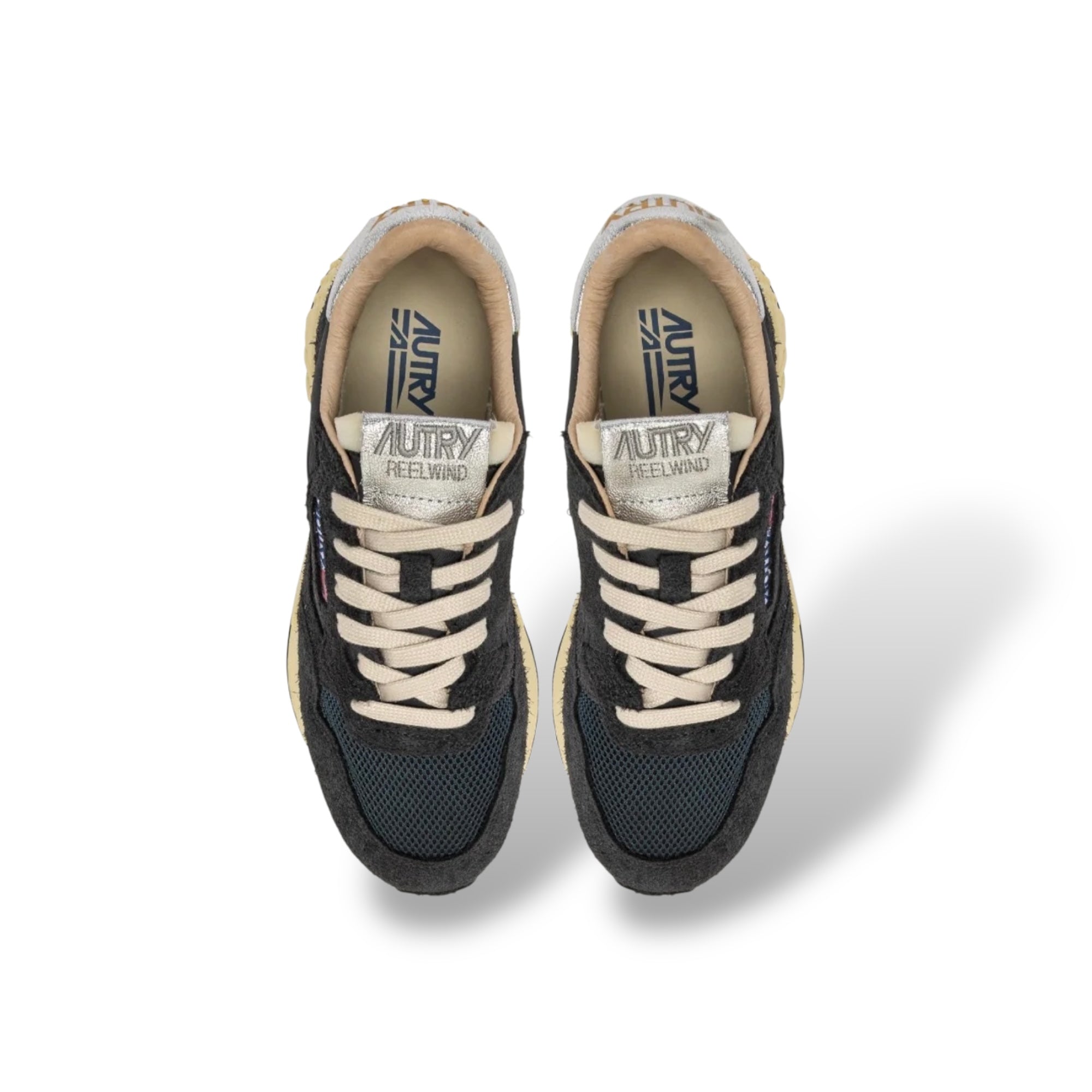 Baskets Reelwind Low en nylon daim et cuir Carbon et Argent
